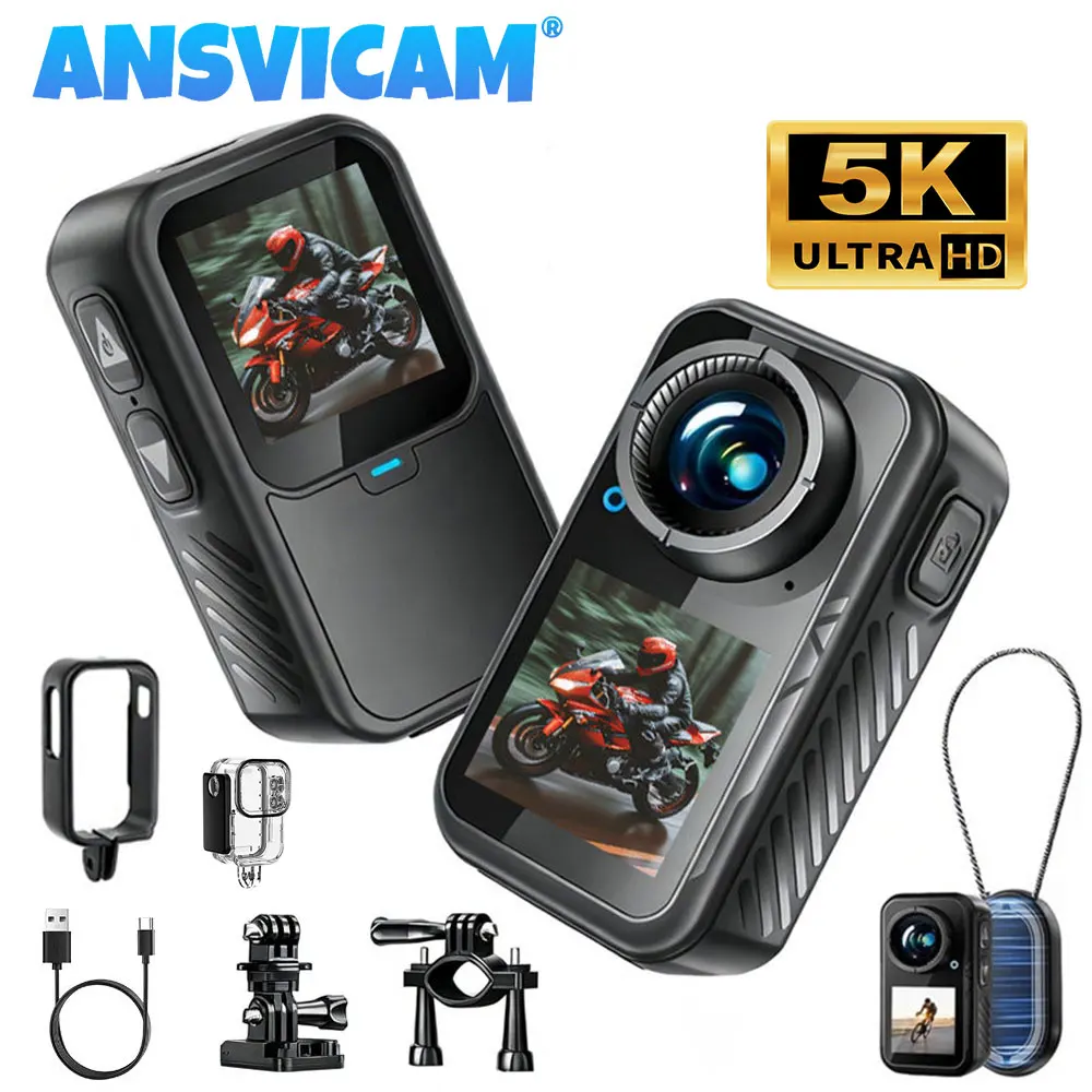 

Экшн-камера ANSVICAM 5K Mini, спортивная камера 4K60FPS с EIS-стабилизацией, двумя сенсорными экранами, водонепроницаемая, магнитная, для ношения на теле
