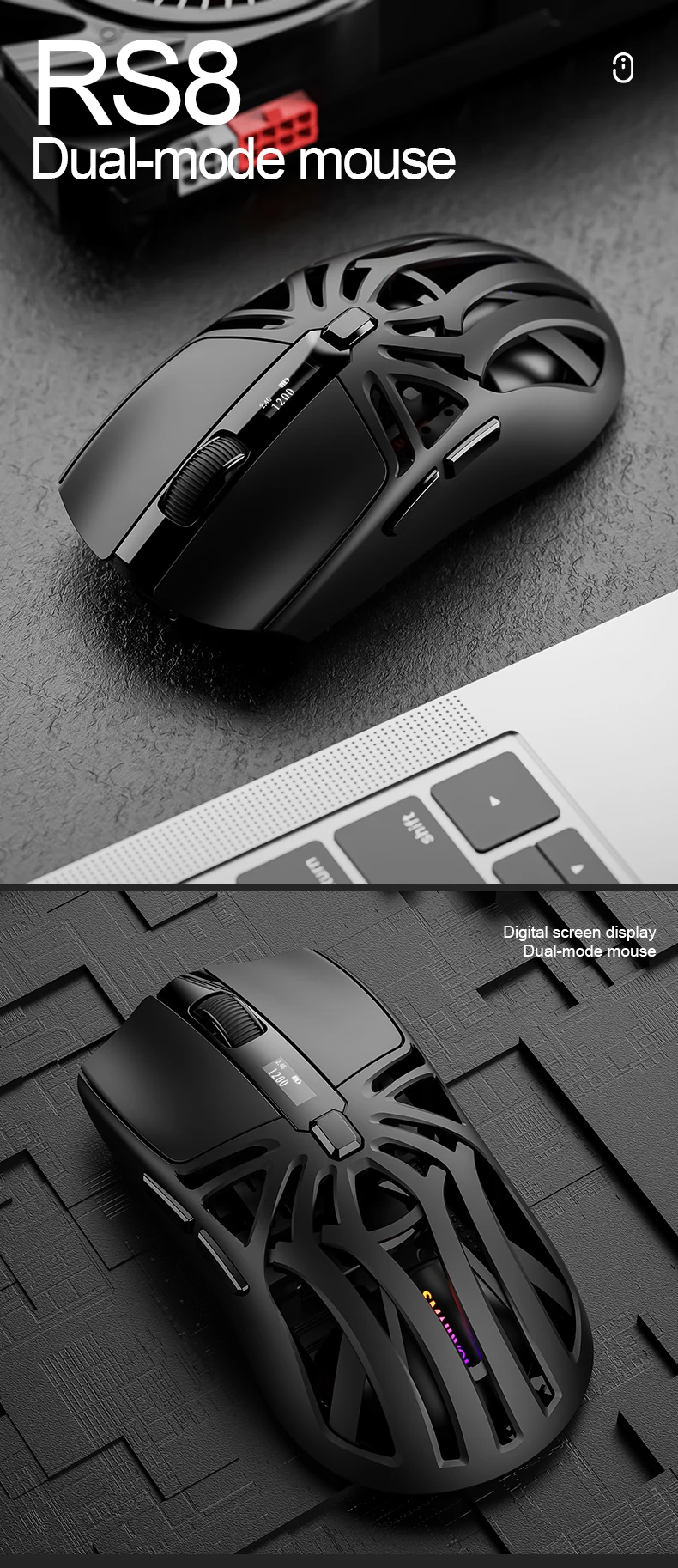 SMAILWOLF RS8 Bluetooth Kabellose 2,4G Gaming-Maus Drei-Modus Leichtgewicht PAW3311 E-Sports-Spiel 1K Rücklaufrate 10000DPI Computer – Detail 15