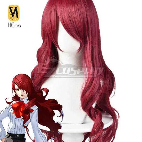 Handmade Cos Outfit: P3 Mitsuru Kirijo Cos Wig Wine Red Mid‑Length Curly Synthetic Hair Wig Game Character Hairpiece for Women