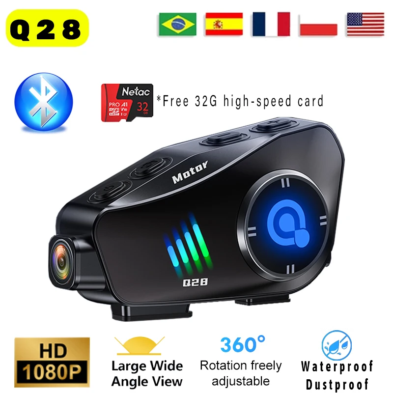 Q28 casco moto auricolare Bluetooth 1080P HD telecamera Wireless obiettivo Super grandangolare IP66 videoregistratore WiFi impermeabile