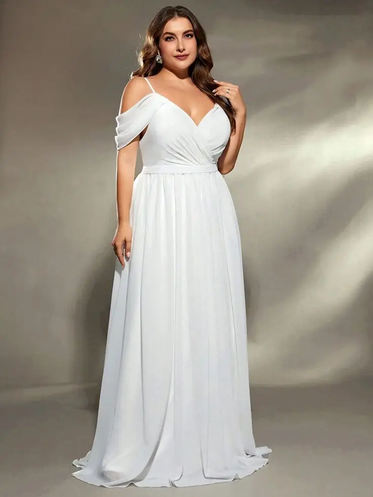 Abito da sposa taglie forti abiti da sposa da spiaggia in Chiffon incinta abiti da sposa lunghi da donna per feste formali abito con scollo a V e spalline sottili