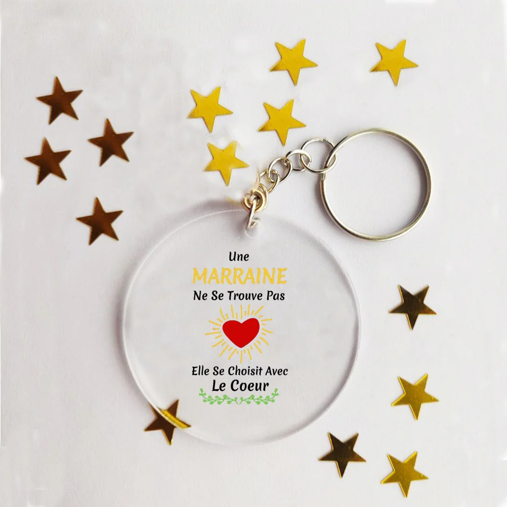 Do You Want To Be My Godmother French Printed Keychain Transparent Key Chain Acrylic Keyring Festive Birthday Gift for Marraine