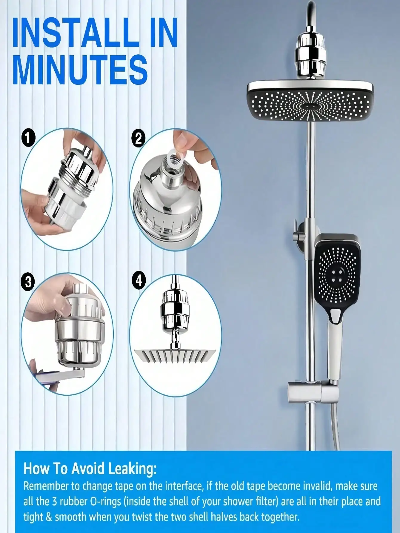 فلتر دش كروم مكون من 20 مرحلة، منقي مياه صلب عالي الضغط مع خراطيش قابلة للاستبدال