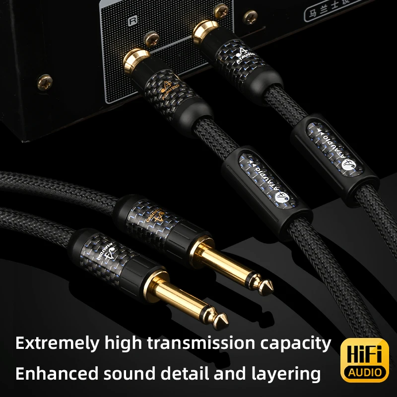 Cable de Audio ATAUDIO Dual de 6,5mm a doble RCA para amplificador mezclador 2RCA a doble conector TS de 6,5mm Cable de Audio cuadrado OCC Core