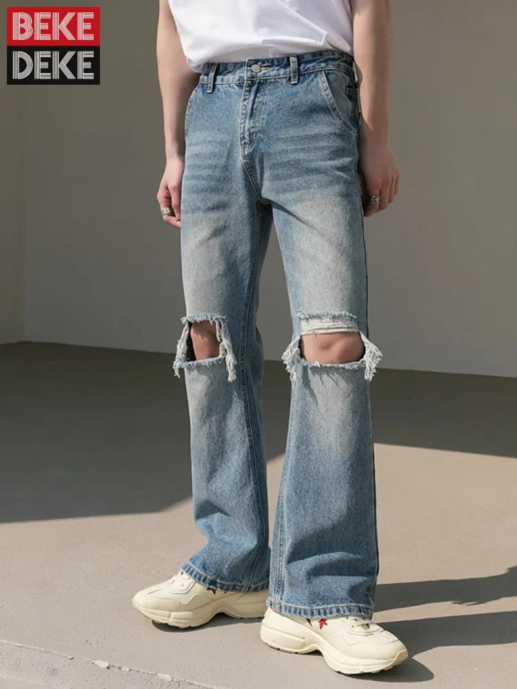 Mode Männer Loch Zerrissene Jeans Lange Gerade Denim Hosen Frühling Sommer Vintage Hose Streetwear Gewaschen Cowbody Cargo Hosen