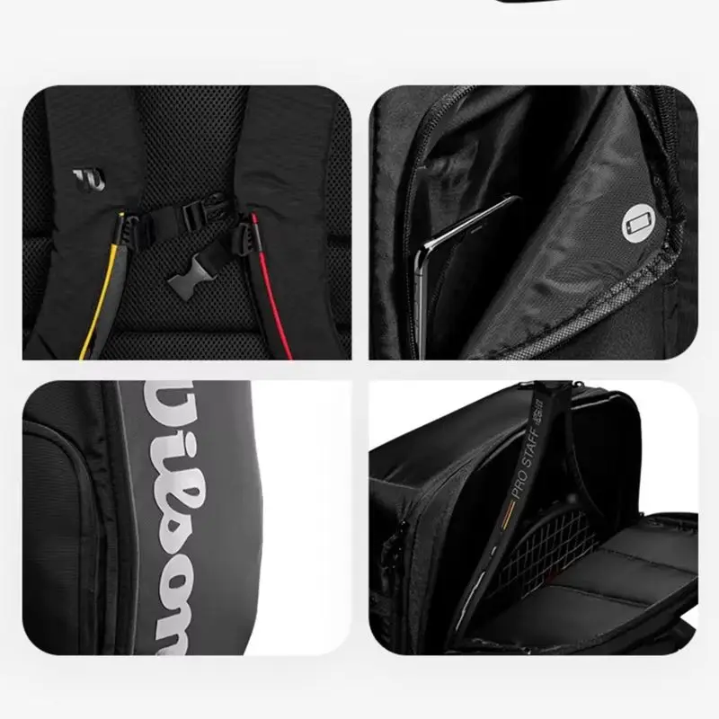 Wilson-mochila de tenis para 2 raquetas, bolsa de tenis para 2 raquetas con compartimentos de aislamiento, color negro Pro Staff s V13 Super Tour Team