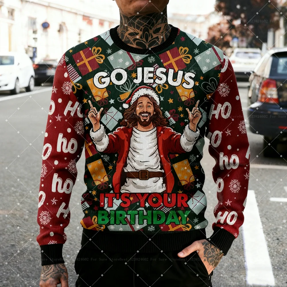 2026 عيد الميلاد يسوع الجرافيك بلوزات موضة عطلة Crewneck البلوز المسيحية للجنسين الرجال الجولة الرقبة البلوز #6