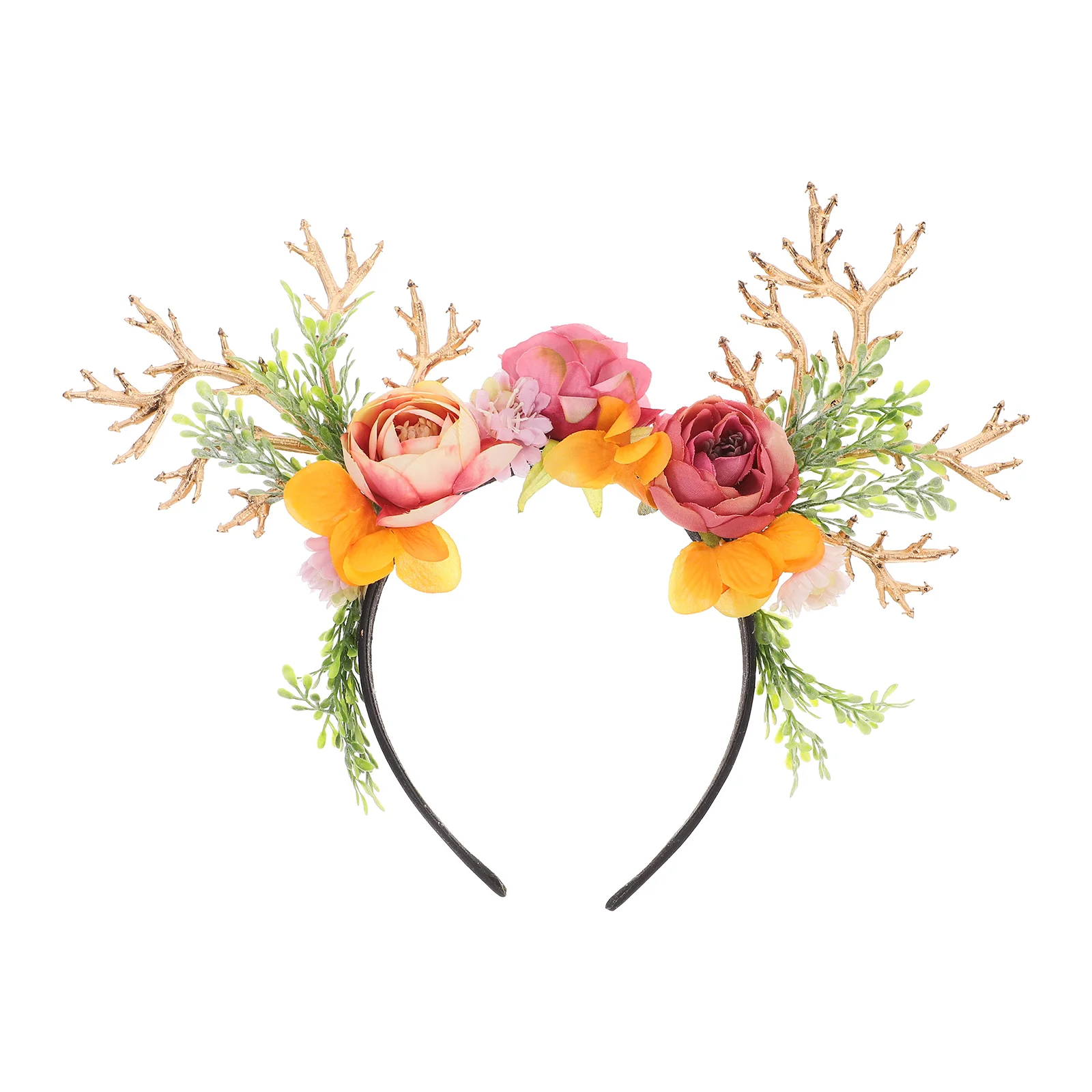 

Simulated Flower Antler Headband Fawn Horn Hair Accessories Fabric Hole Punch Christmas Bride