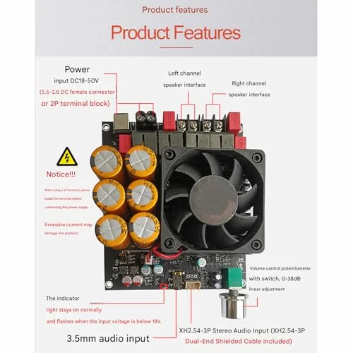 SZM-6002D Professional 600W Stereo Audio Amplifier Board, DC18-50V Input, 38dB Gain, Direct Current, Ideal for Sound Projects