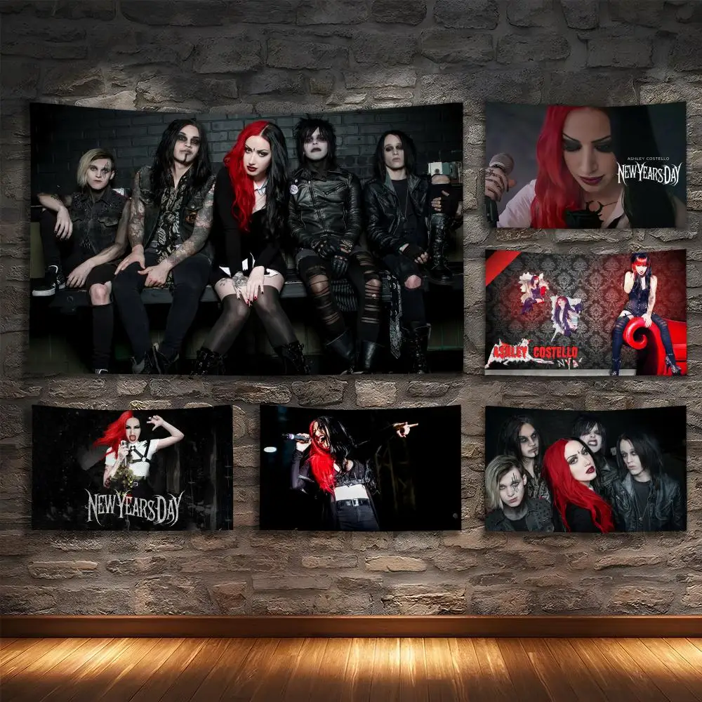 

N-NEW YEARS DAY Rock Tapestry Custom Living Bedroom Party Dormitory interior Wall bohemian Decoration Attached clip