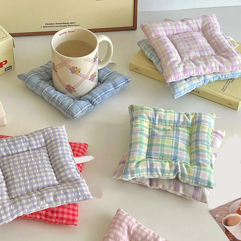 Sottobicchiere in cotone fatto a mano in stile coreano, modello a quadri, tappetino isolante, tovagliette, decorazione per la casa, accessori da cucina