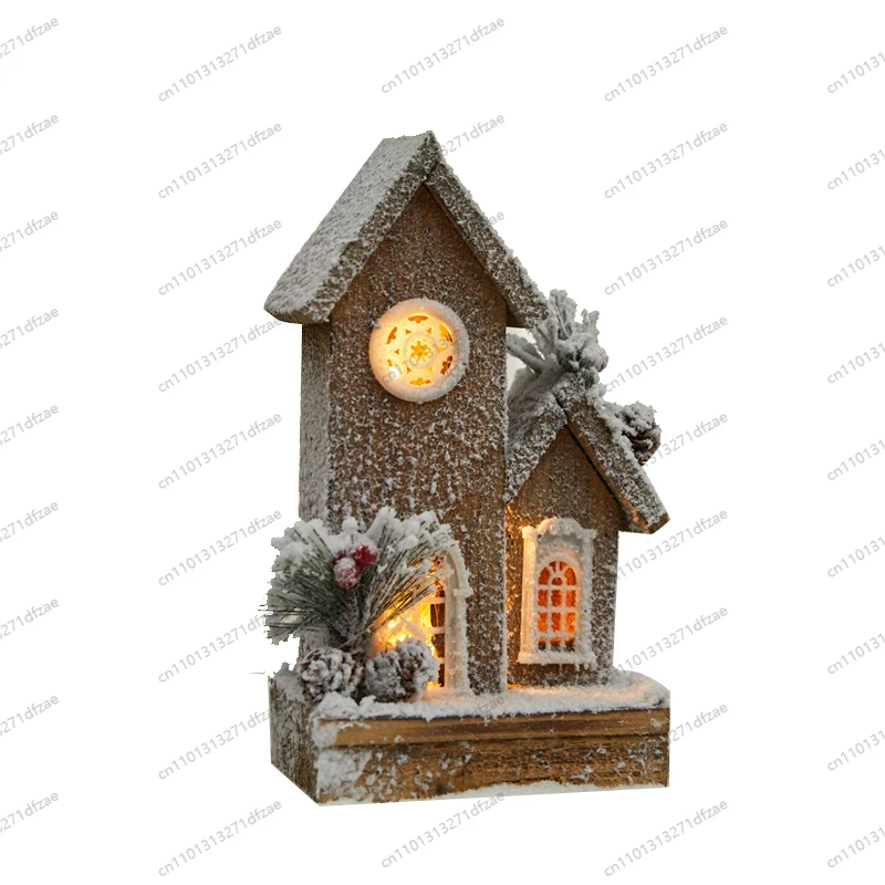 

Christmas Decoration Wooden Glowing Nordic Castle Wooden House Snow House Ornament