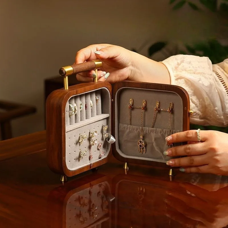 Detachable Jewelry Box Handheld Portable Jewelry Box Wooden Retro Creative Ring Organizer Boxes Multifunctional Necklace Cases