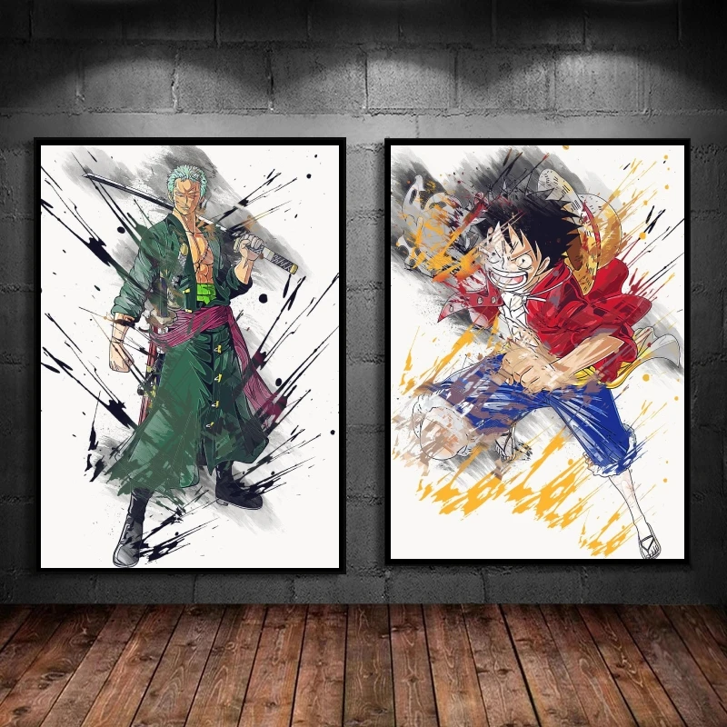 One Piece Luffy Zoro Canvas Print High-Grade Artwork Wall Stickers Children's Bedroom Decorative Posters Home Decorations