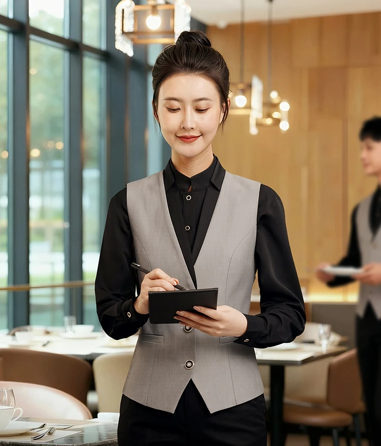 Abbigliamento da lavoro per cameriere Top Tute Camicie per servizi di ristorazione Maniche lunghe per ristorante dell'hotel Caffè Barista Set uniforme da cameriera