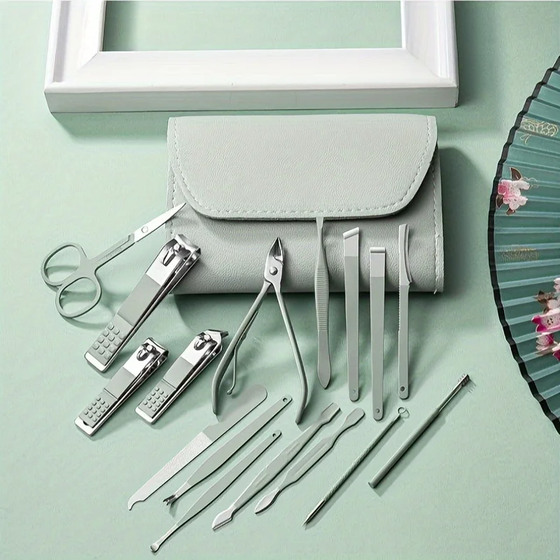 Stainless Steel Nail Clippers Kit, Nail Grooming Tools with  Storage Case for Home Travel