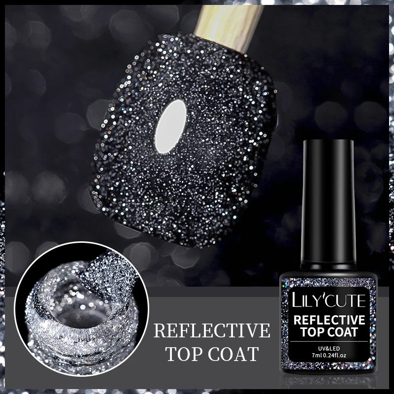 LILY'CUTE 7 مللي عاكس بريق معطف فوقي هلام طلاء الأظافر إثارة فلاش طويلة الأمد نقع قبالة UV LED صالون الورنيش مانيكير