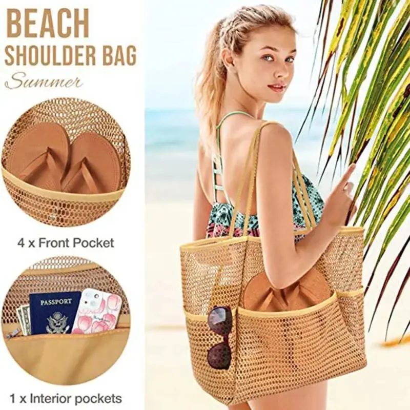 Multi Pockets Summer Beach Bag For Towels Mesh Durable Travel Handbag Toys Organizer Waterproof Underwear Swimming Storage