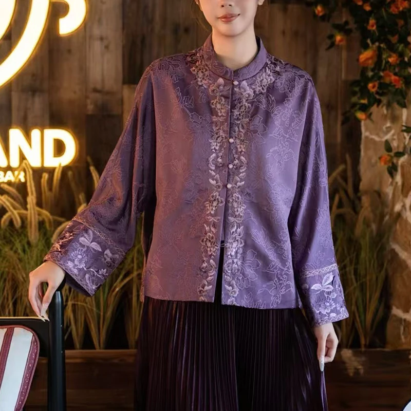 Spring and Autumn Exclusive Design New Small Stand Collar Chinese Single breasted Silk Embroidered Women's Jacket S-XL