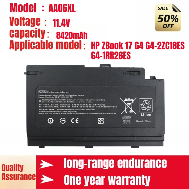 

For HP ZBook 17 G4 G4-2ZC18ES G4-1RR26ES Laptop Battery AA06XL 8420mAh 11.4V
