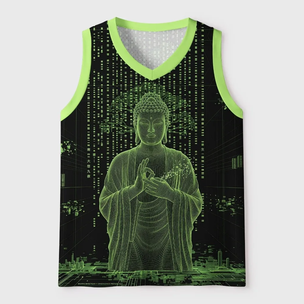 Punk Style Code Buddha Statue Pattern 3D Print Men's V-neck Vest Fashionable Breathable and Quick-drying Outdoor Sports Clothing