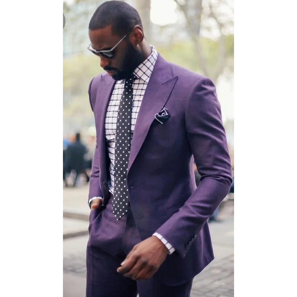 

Purple Fashion Slim Fit Men's Suit 2 Pieces Jacket Pants Business Casual Office Male Blazer Set 2025 Customized