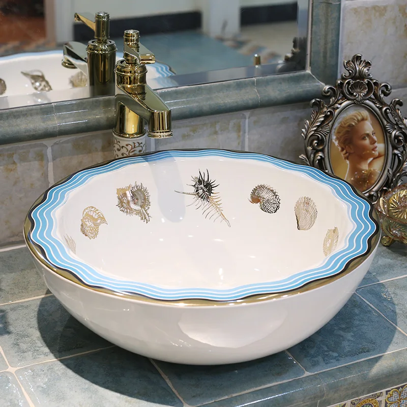 

China Artistic Procelain Handmade Europe Vintage Lavabo Washbasin Artistic Bathroom Sink Art Counter Top lavabo wash basins