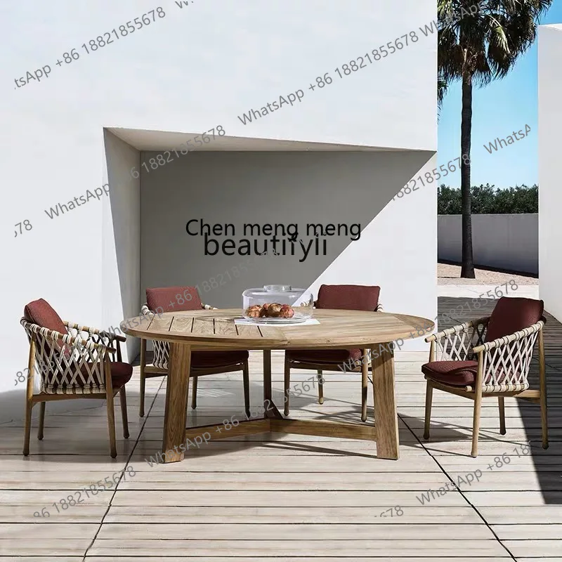 

Hotel and Homestay Teak Wood Table and Chair Garden Courtyard Furniture Leisure Rattan Chair Terrace Solid Wood Rope