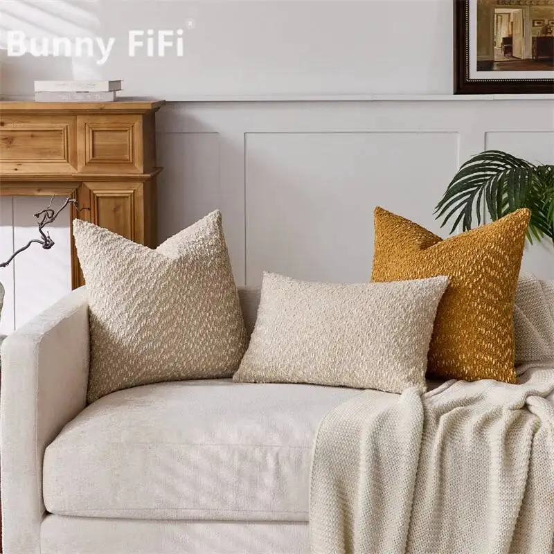 Soft Chenille Textured Solid Cushion Cover Fur Plush Velvet Striped Decorative Throw Pillow Cover For Sofa Bed Living Room Decor