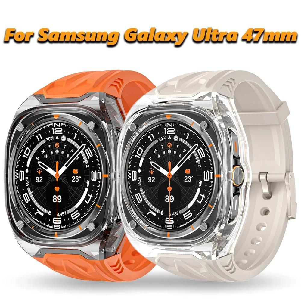 Mod kit case + pulseira de silicone para samsung galaxy watch ultra 47mm masculino esportes pulseira macia para samsung galaxy 47mm ultra loop band