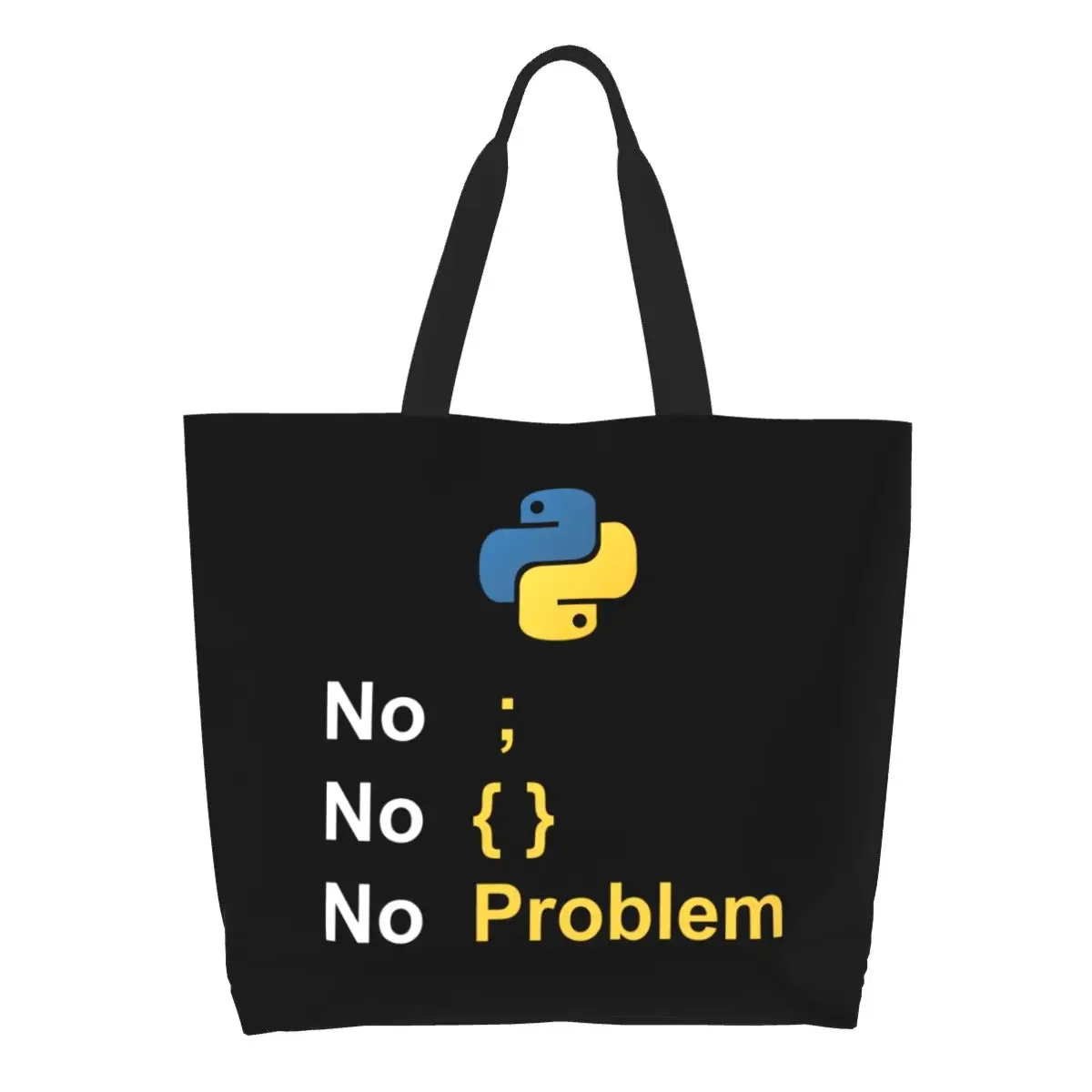 Reusable Funny Python Programmer Developer Bag  Shoulder Canvas Tote Bag Washable Programming Language Coder Code Shopper Bags