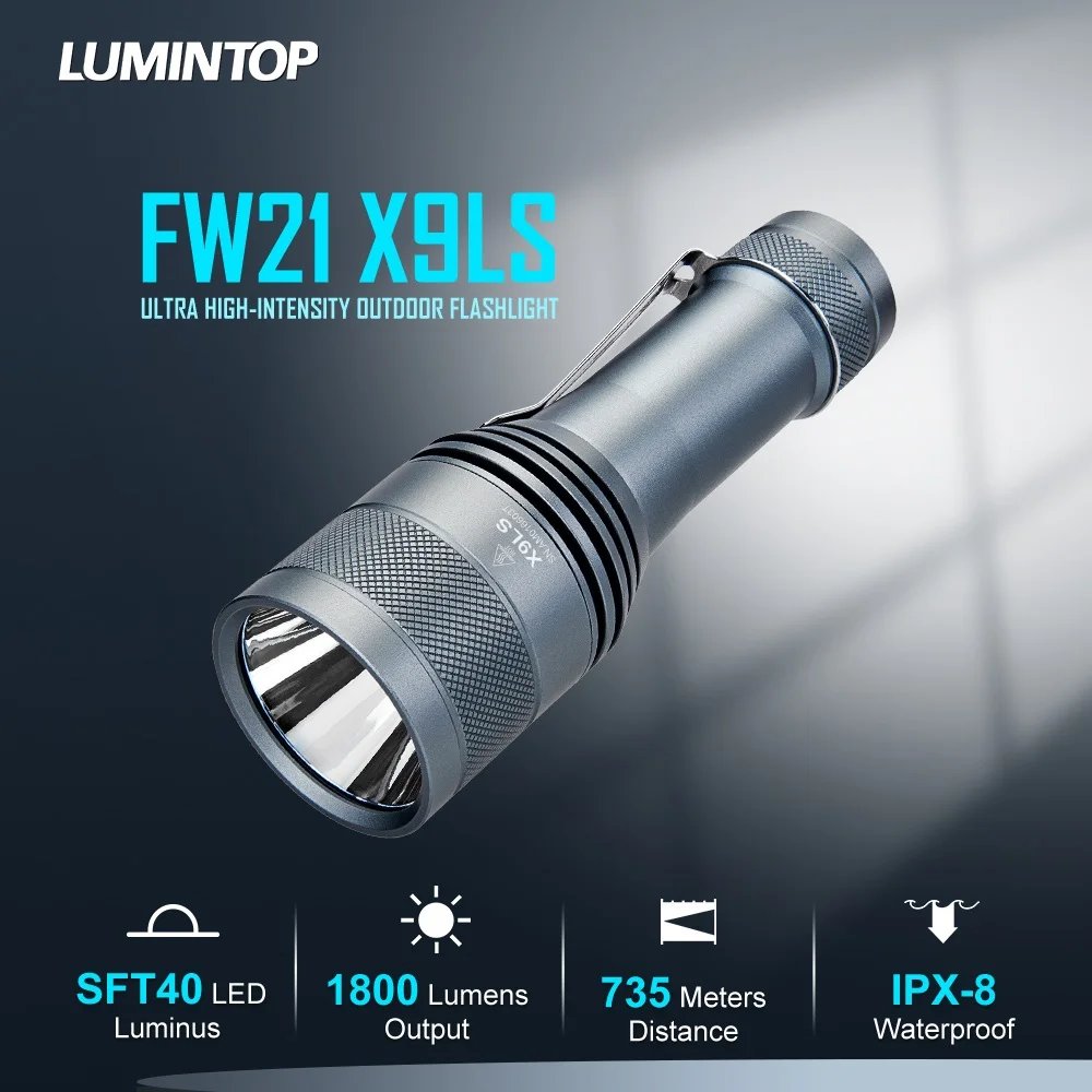 Lumintop FW21 X9LS 21700 Powerful Flashlight Torch 735 Meters Distance with SFT40 LED 1800 Lumens for Camping and Self Defense