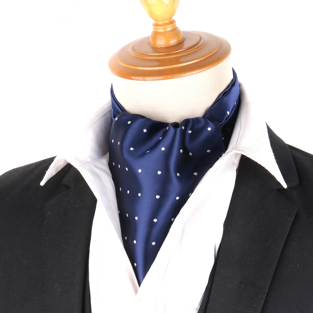 Ascot Tie Cravat Luxury Mens dots Neck Tie Self Tie for Men Wedding Necktie