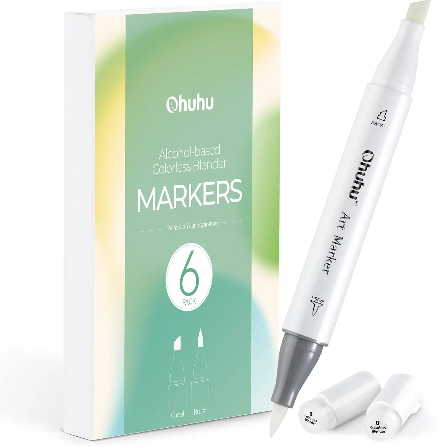 Ohuhu Honolulu Colorless Blender Marker Pack of 6 Alcohol Based Ink No.0 Clear Blender for Adding Highlights Textures Erasing