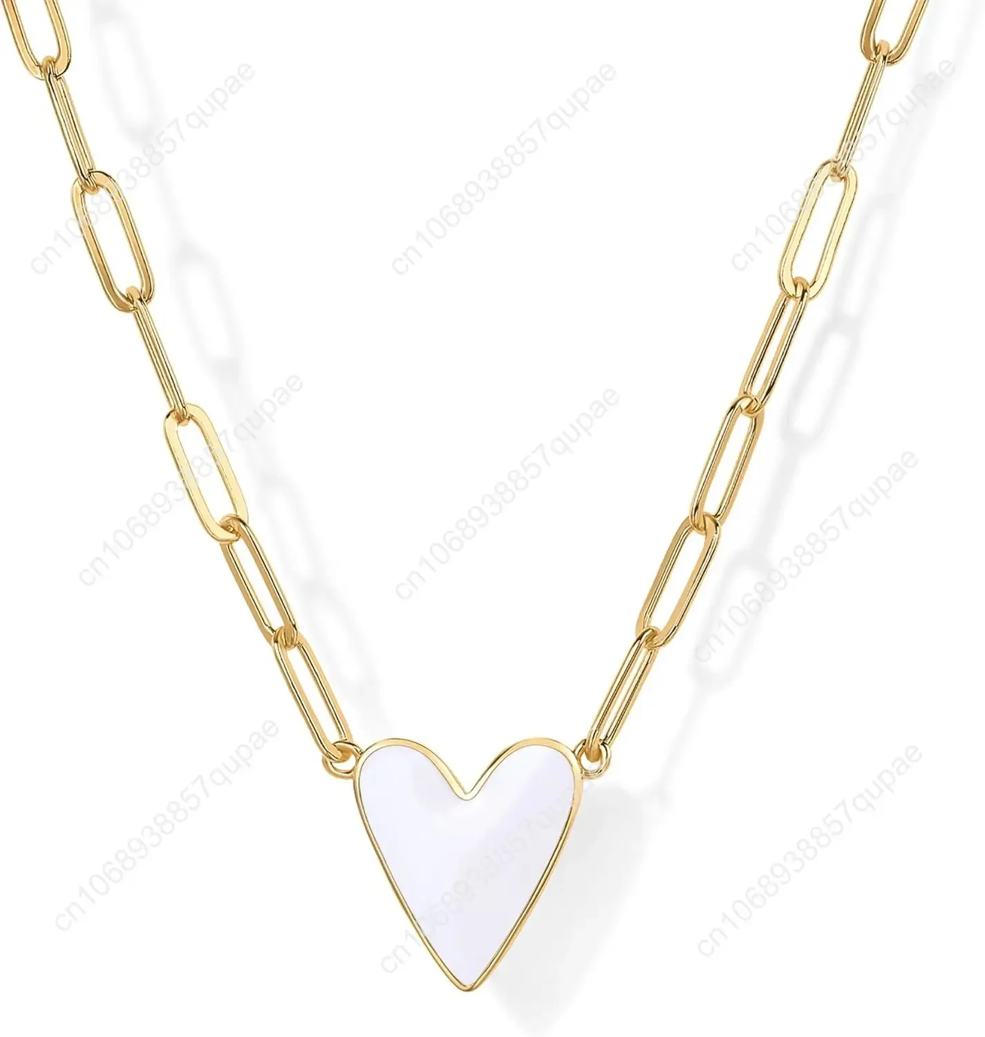 Collana da donna con ciondolo a forma di cuore in smalto placcato oro 14 carati |   Collane a catena con graffette Love |   Smalto bianco blu rosa viola H
