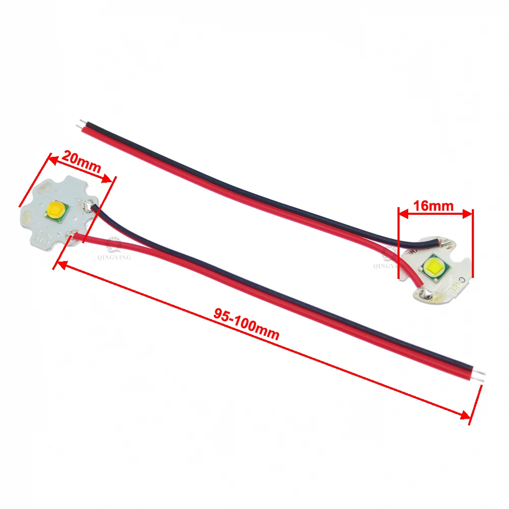 Diodes LED haute puissance, 5W-10W, 5050 perles, 3V, 3.7V avec fil de 10cm, 16mm ou 20mm, pièces de lampe de poche, vélo, voiture, sauna,