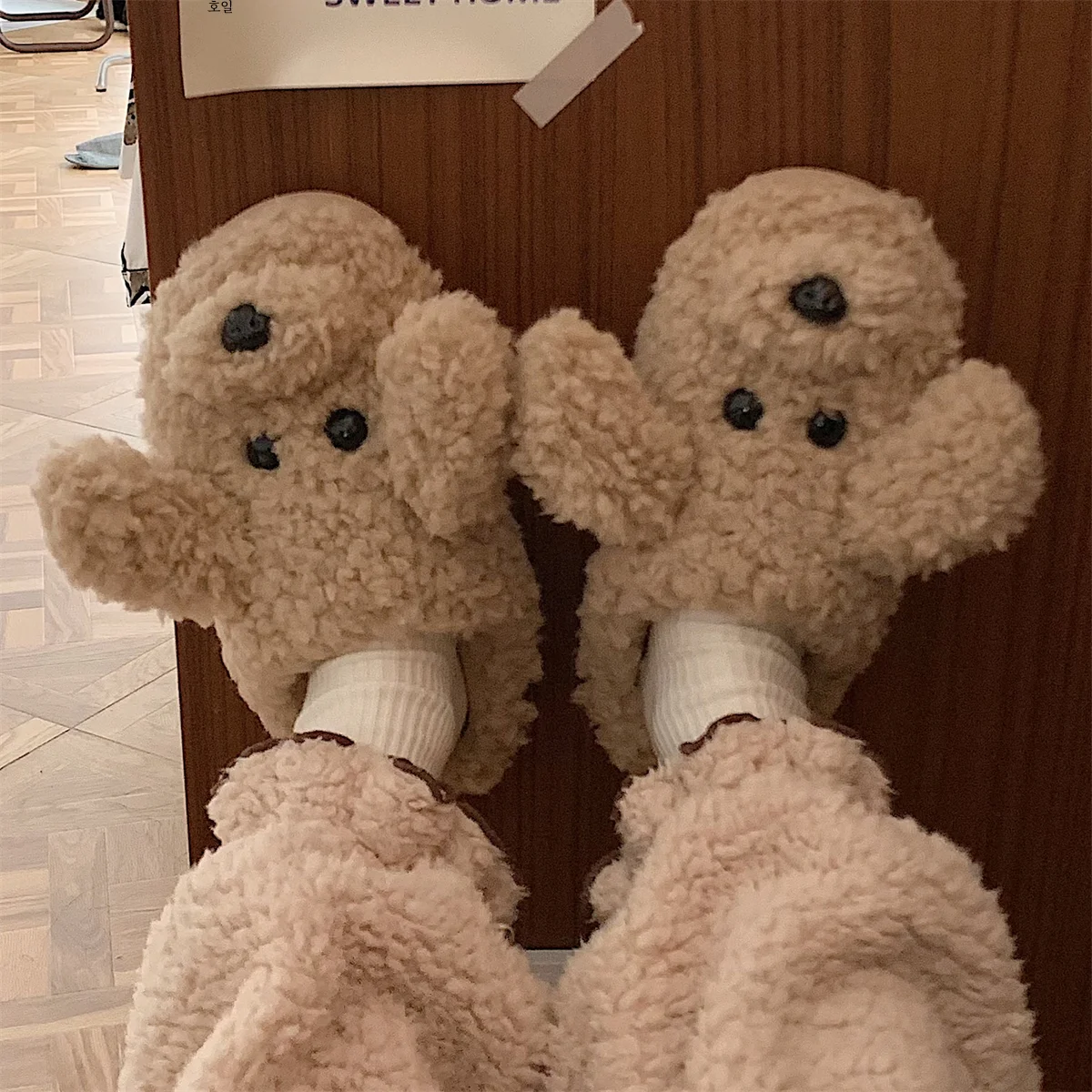 Thin Strip Ins Girly Heart Cute Cartoon Dog Cotton Slippers Female Winter Indoor Home Warm Cover Heel Cotton-padded Shoes