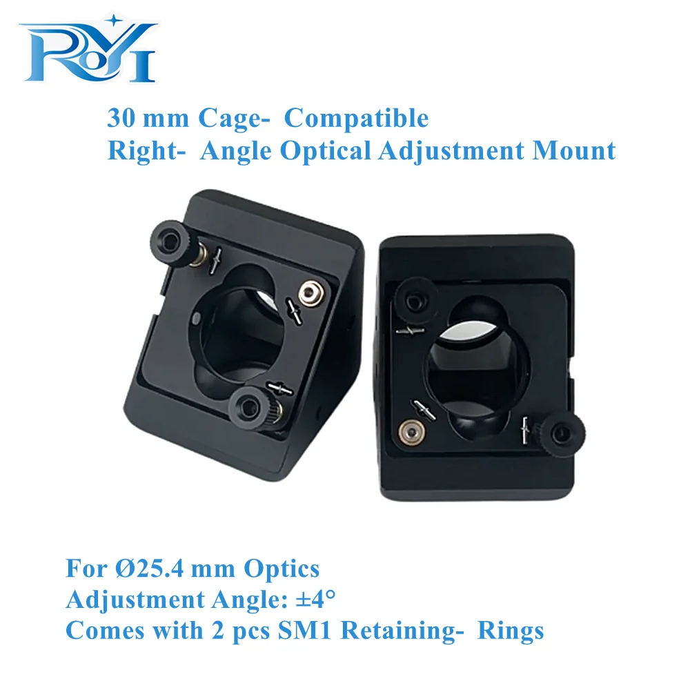 30mm Cage‑Compatible Right‑Angle Adjustment Mount, SM1 Thread 90° Optical Adapter Frame, ±4° Tilt & Pitch Adjustable Reflector