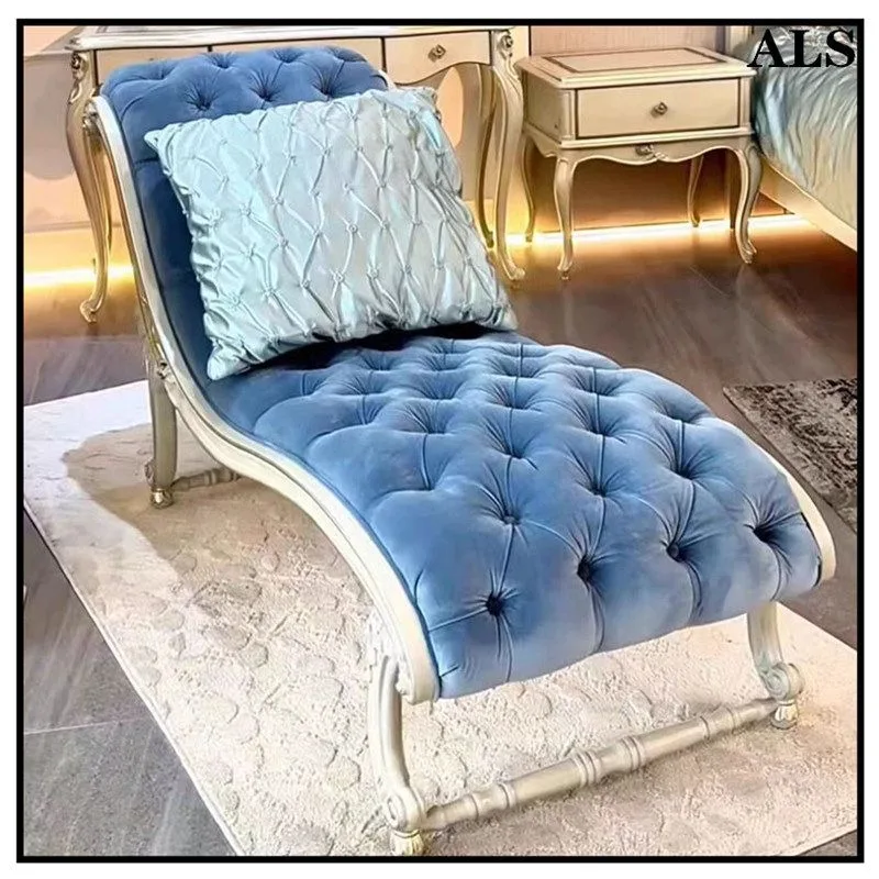 Retro solid wood chaise longue living room sofa, beauty couch villa reception chair, studio hotel lazy lounge chair
