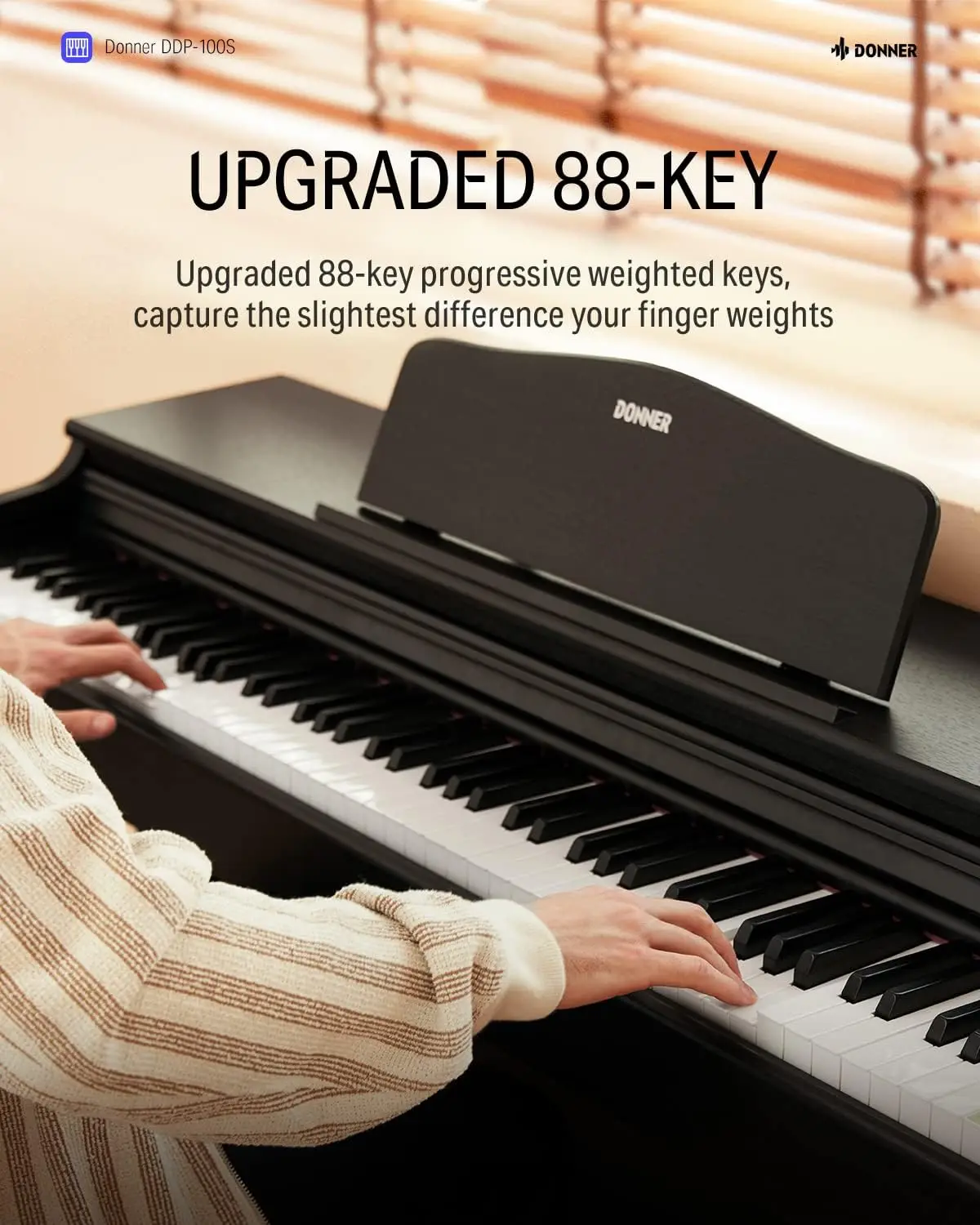 88-Key Digital Piano with Weighted Graded Hammer-Action Keys, MIDI In/Out Connectivity, 200 Built-In Sounds and Rhythms