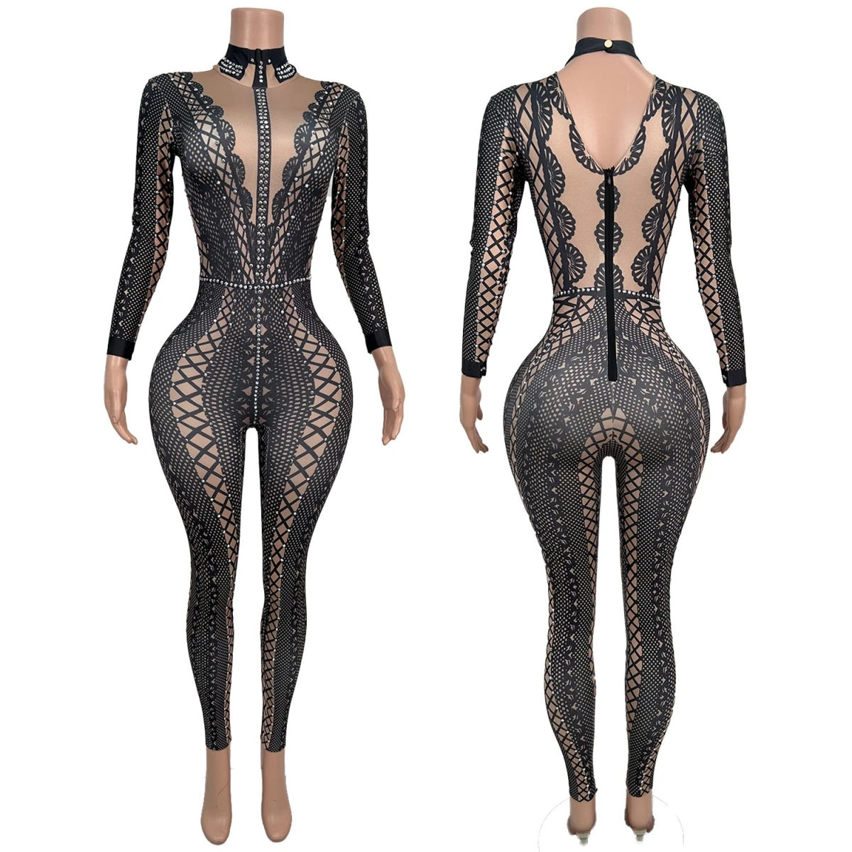 

Танцевальный наряд для ночного клуба, танцовщицы, облегающий комбинезон с принтом из спандекса, вечерние комбинезоны для вечеринок, Drag Queen, исполнительская одежда со стразами Lianti