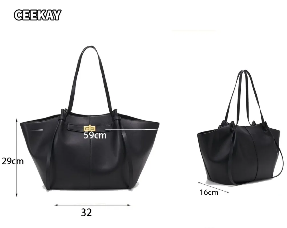 Fashion Large Capacity Trapeze Women Shoulder Bags Designer Metal Lock Handbags High-Quality Pu Leather Big Tote Commute Bag - view 6