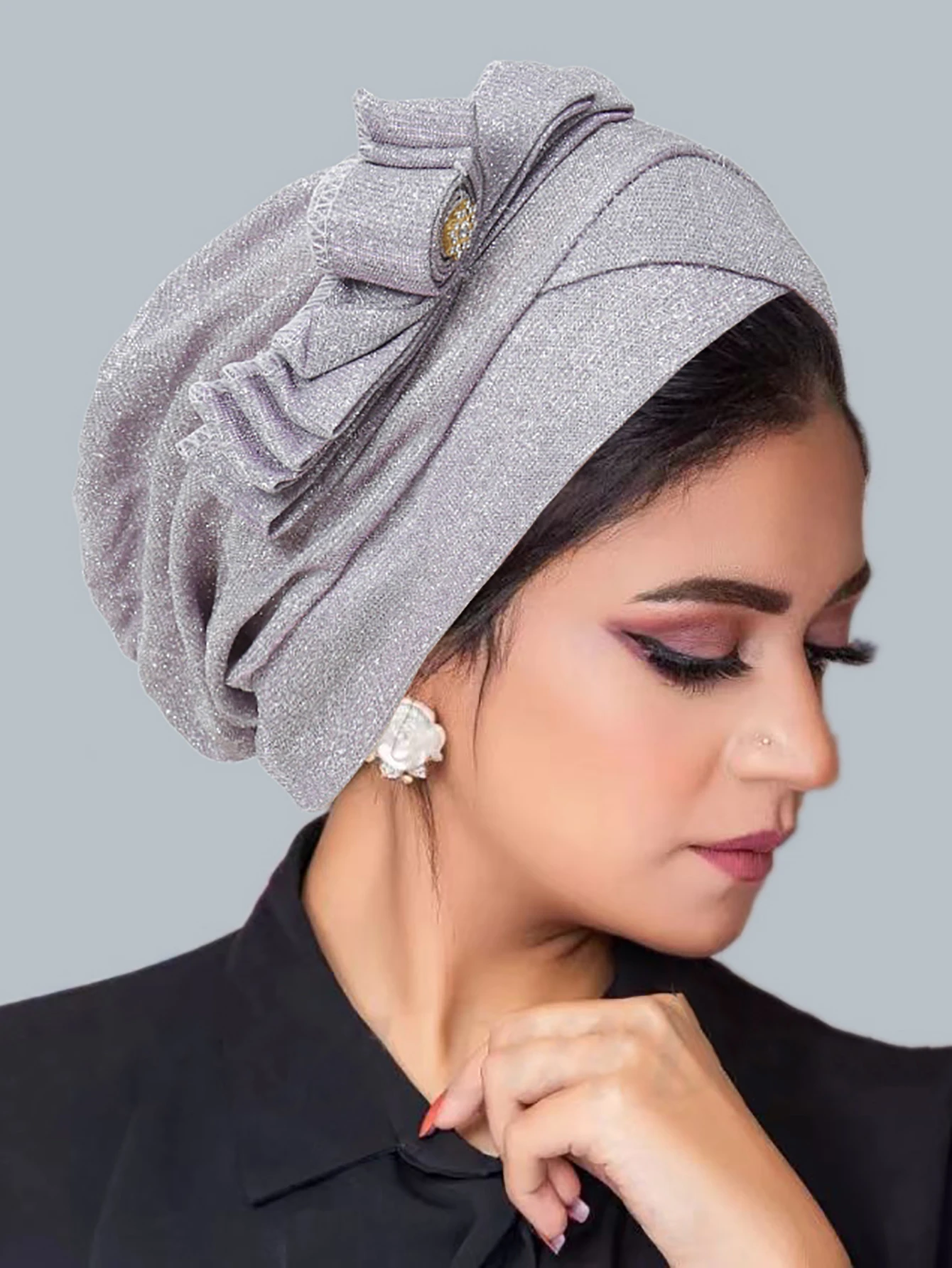 Ramadan Women Muslim Hijab Caps Wrap Head Shining Flowers Turban Bonnet Fashion Ladies Headdress Wearable