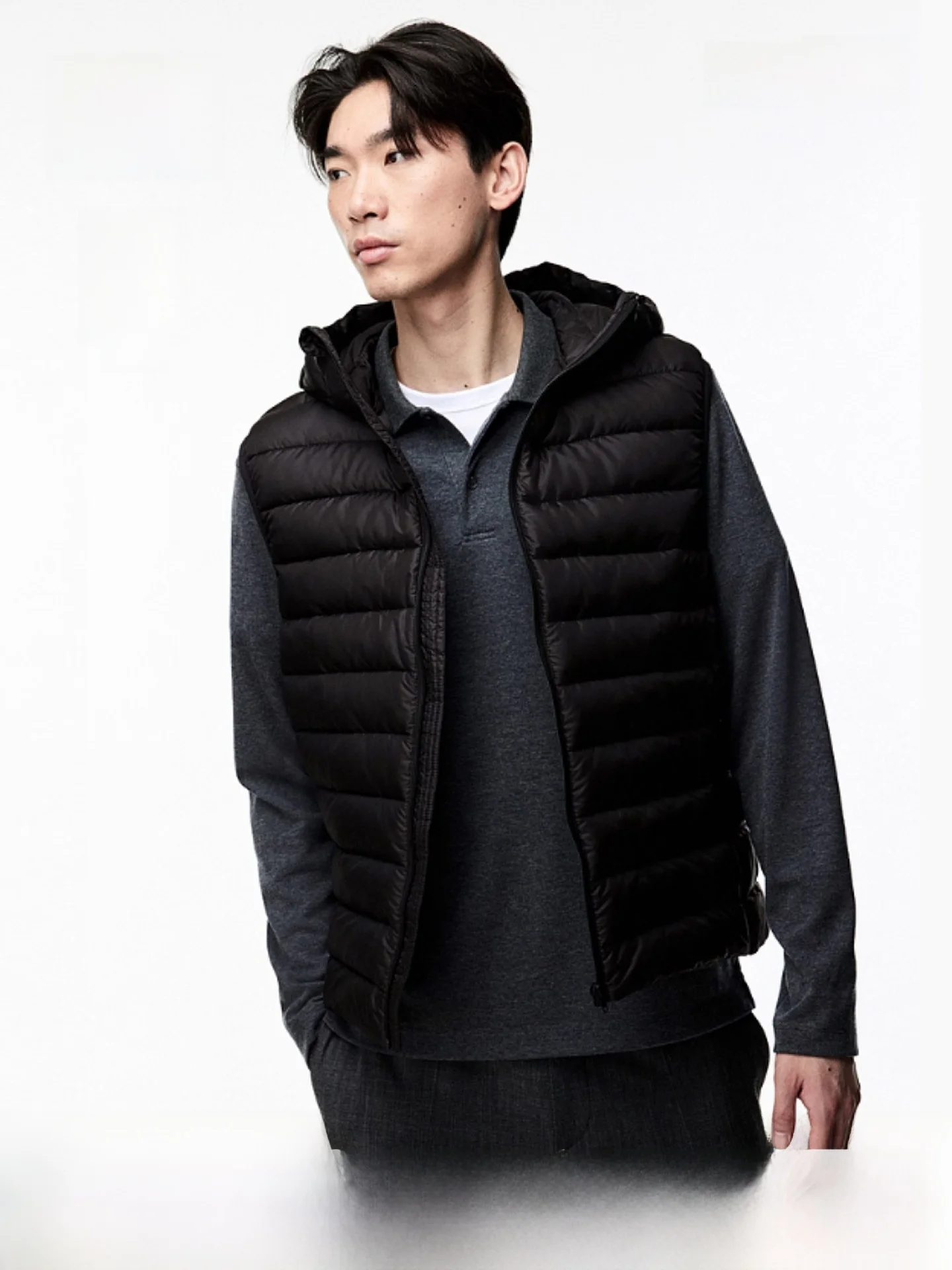 

H&M Men's Zippered Lightweight Warm Vest Stand Fit Casual Wear Polyester Fiber 00% Autumn 2024 Collection