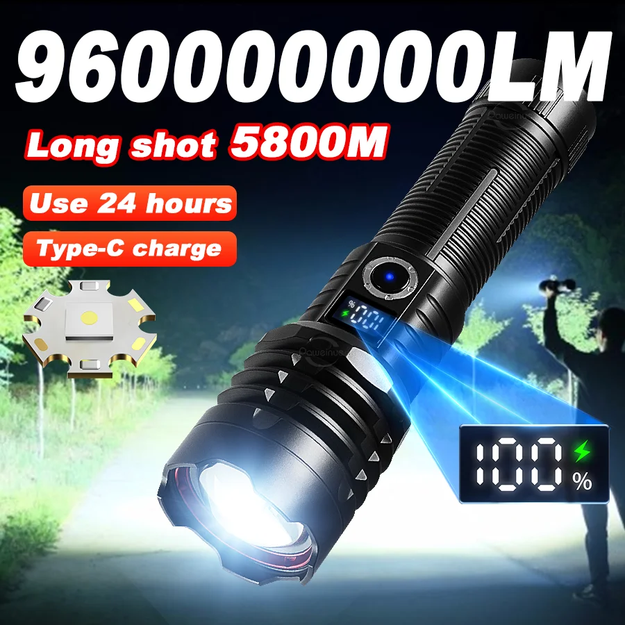 

NEW 96000000LM Most Powerful LED Flashlights Long Range 5800M Torch Super Bright High Power Rechargeable Camping Lantern