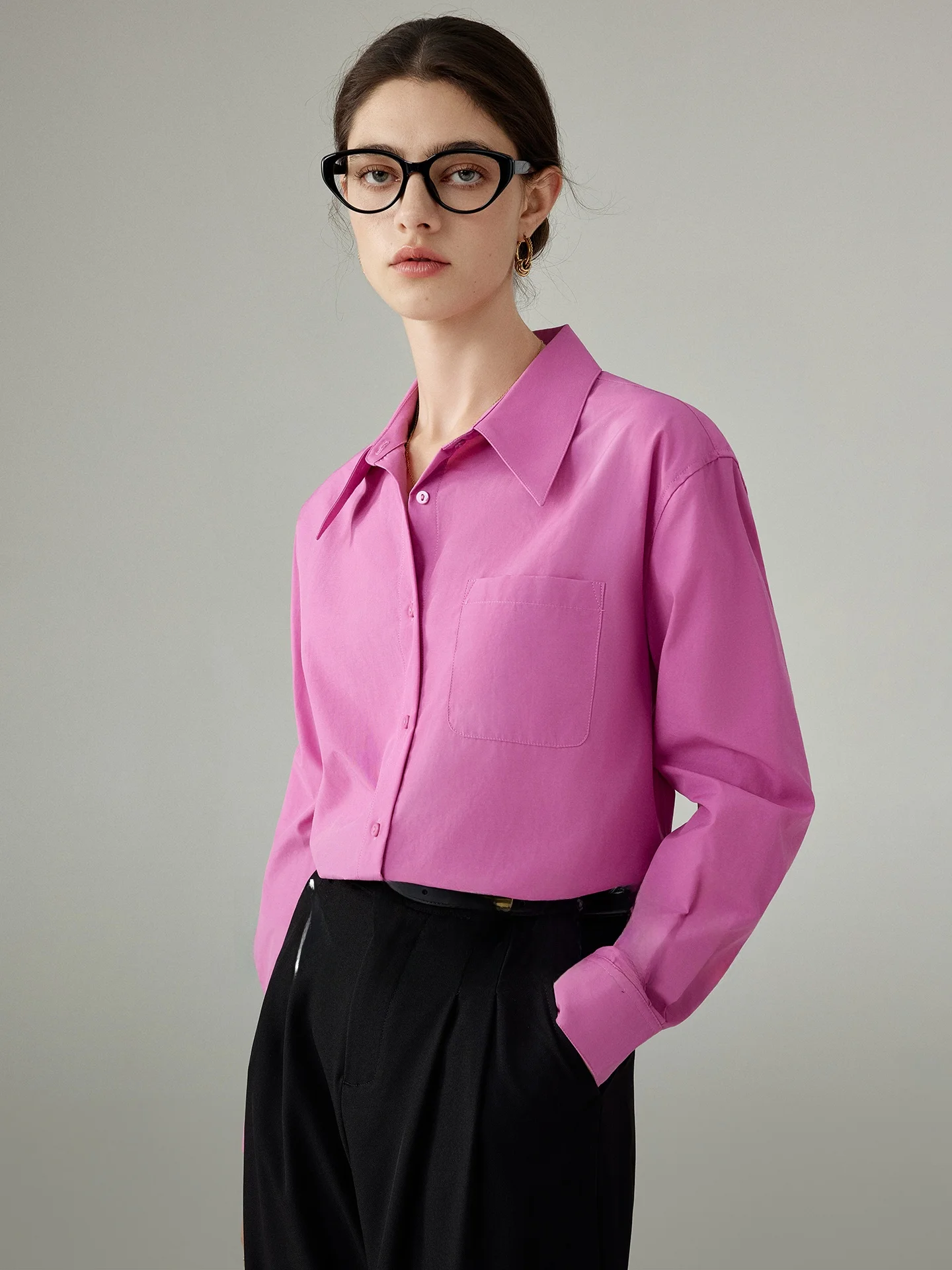 

Spring Autumn Loose Long Sleeve Women's Shirt Commute Style Cotton Polyester Blend V-Neck Button Closure Breathable Casual