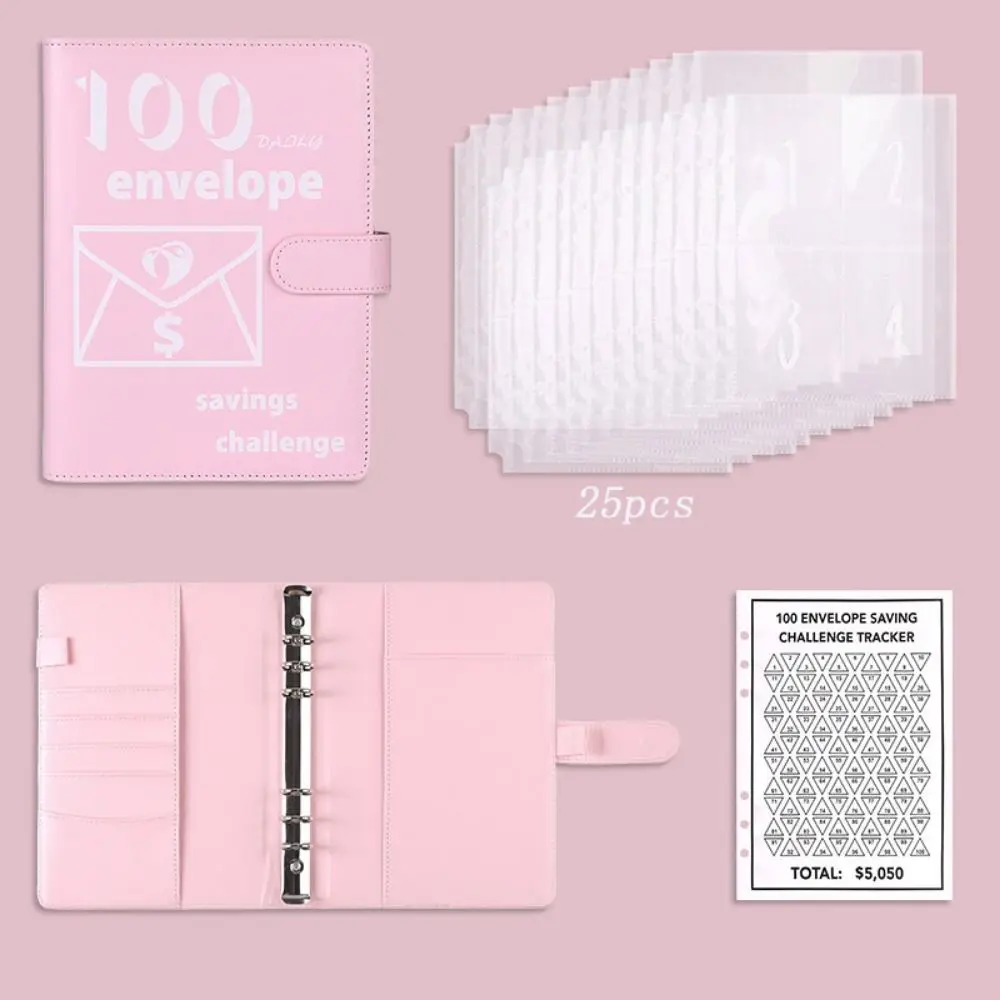 เงินสดซอง 100 ซองจดหมายท้าทาย Binder Habit การเพาะปลูกเงิน A5 Budget Binder Planner หลวม