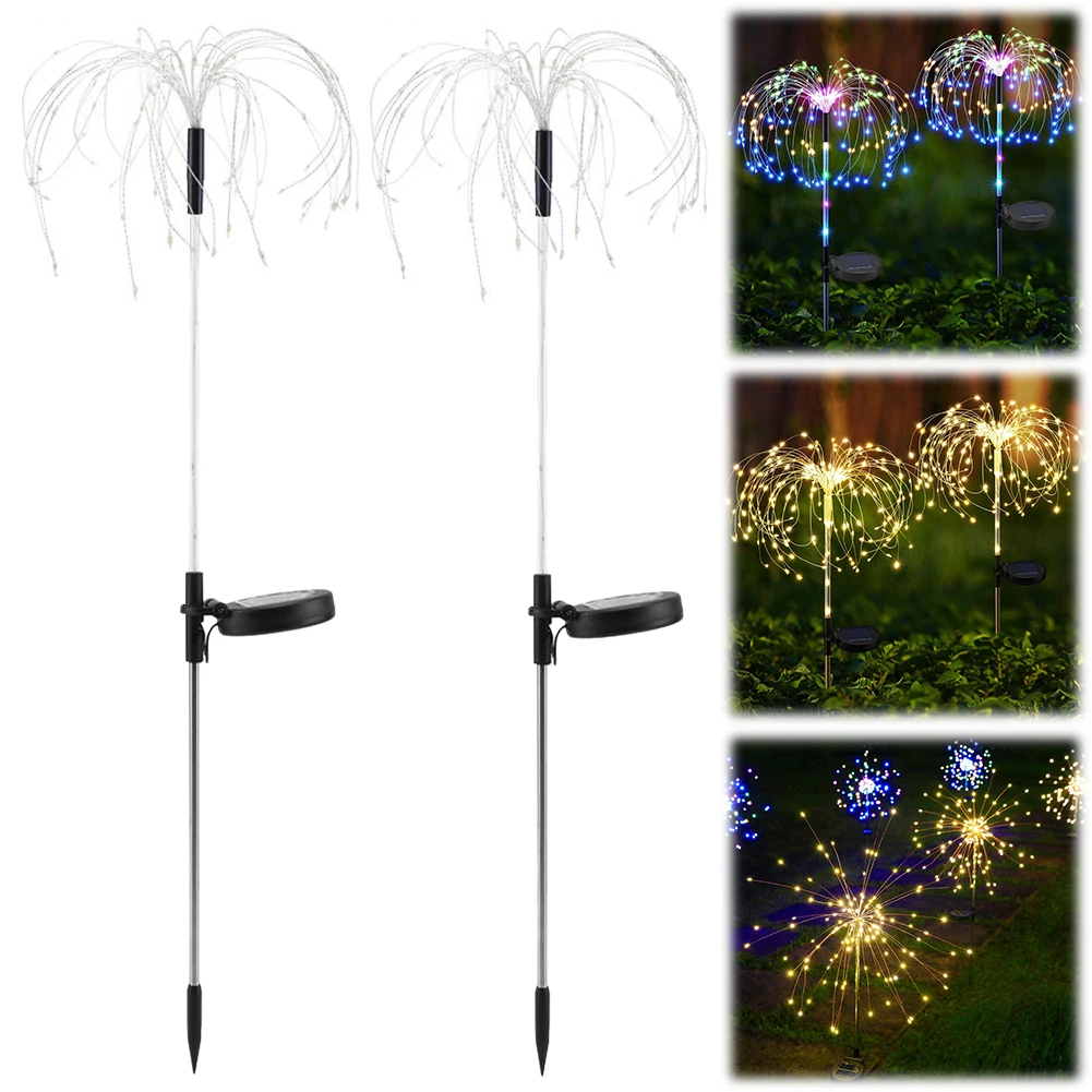 

2Pcs Smart Sparklers Firework LED String Light Waterproof Outdoor Solar Fairy Lights for Yard Patio Pathway Lawn Flowerbed Decor