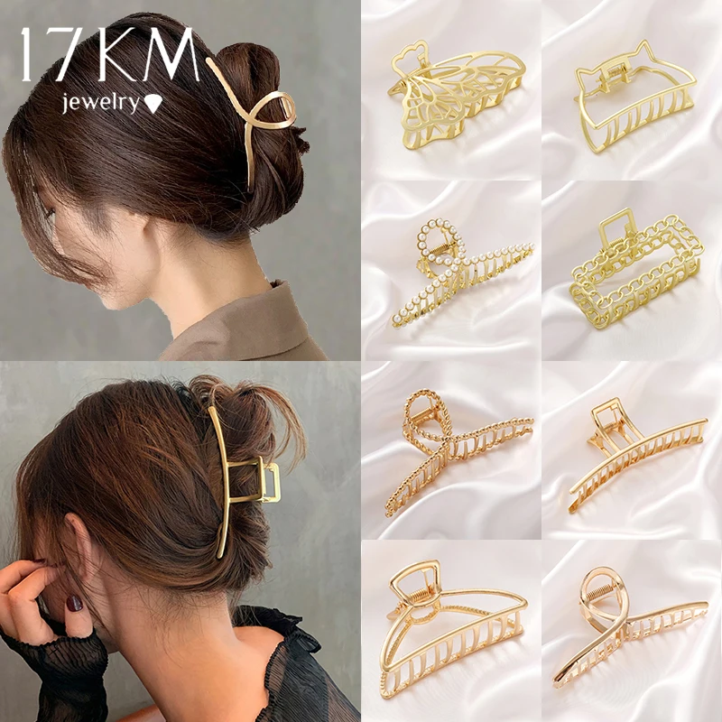 Elegant Gold Color Hair Claws Set Geometric Metal Hair Clips for Women Vintage Plastic Hairpin Trendy Girls Hair Accessories New