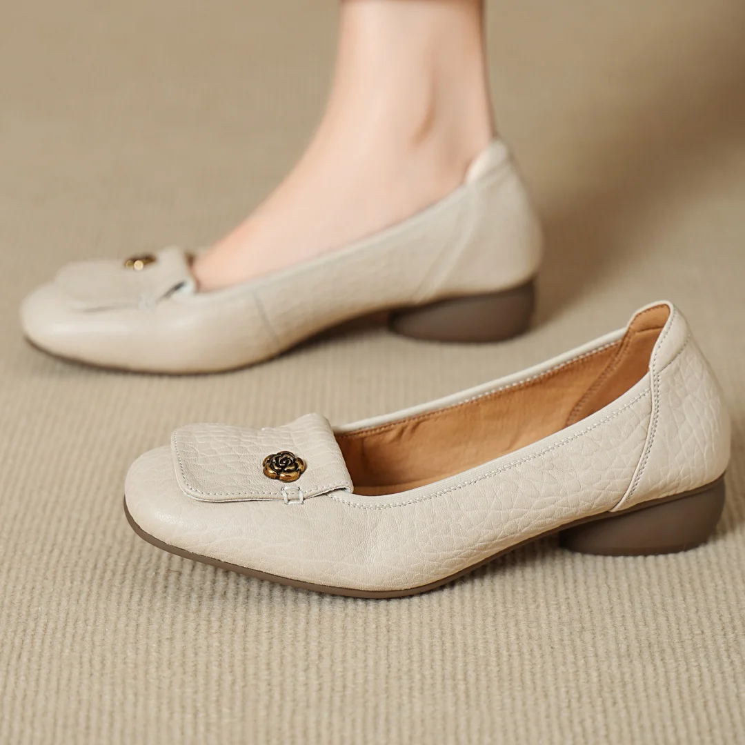 

danxuefei women's sheepskin square toe slip-on flats high quality soft comfortable casual female daily drive/walk shoes woman 40